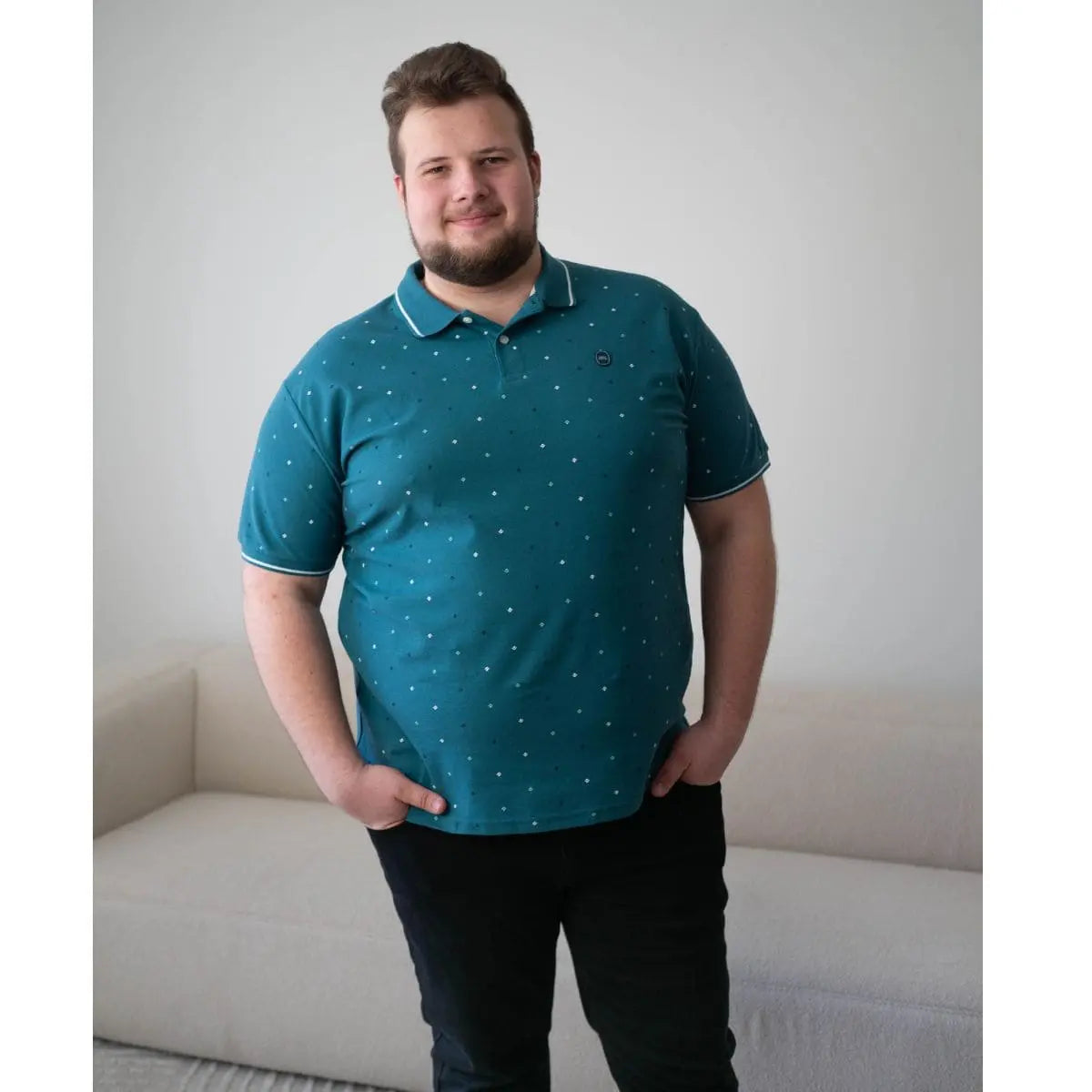 Duża męska koszulka z kołnierzykiem polówka Double Urban Outfitters PS-3036 morska