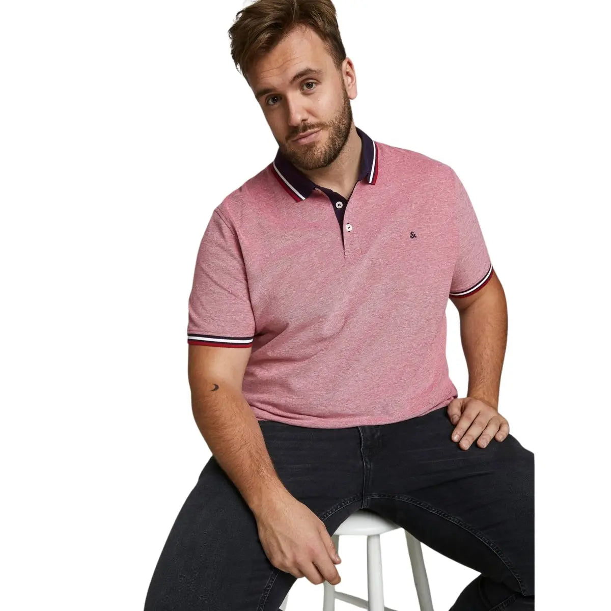 Duża męska polówka koszulka z kołnierzykiem Jack &amp; Jones 12143859 czerwona