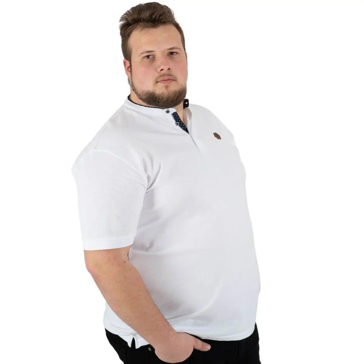 Duża męska koszulka polo na stójce gładka Double PS-3046 biała