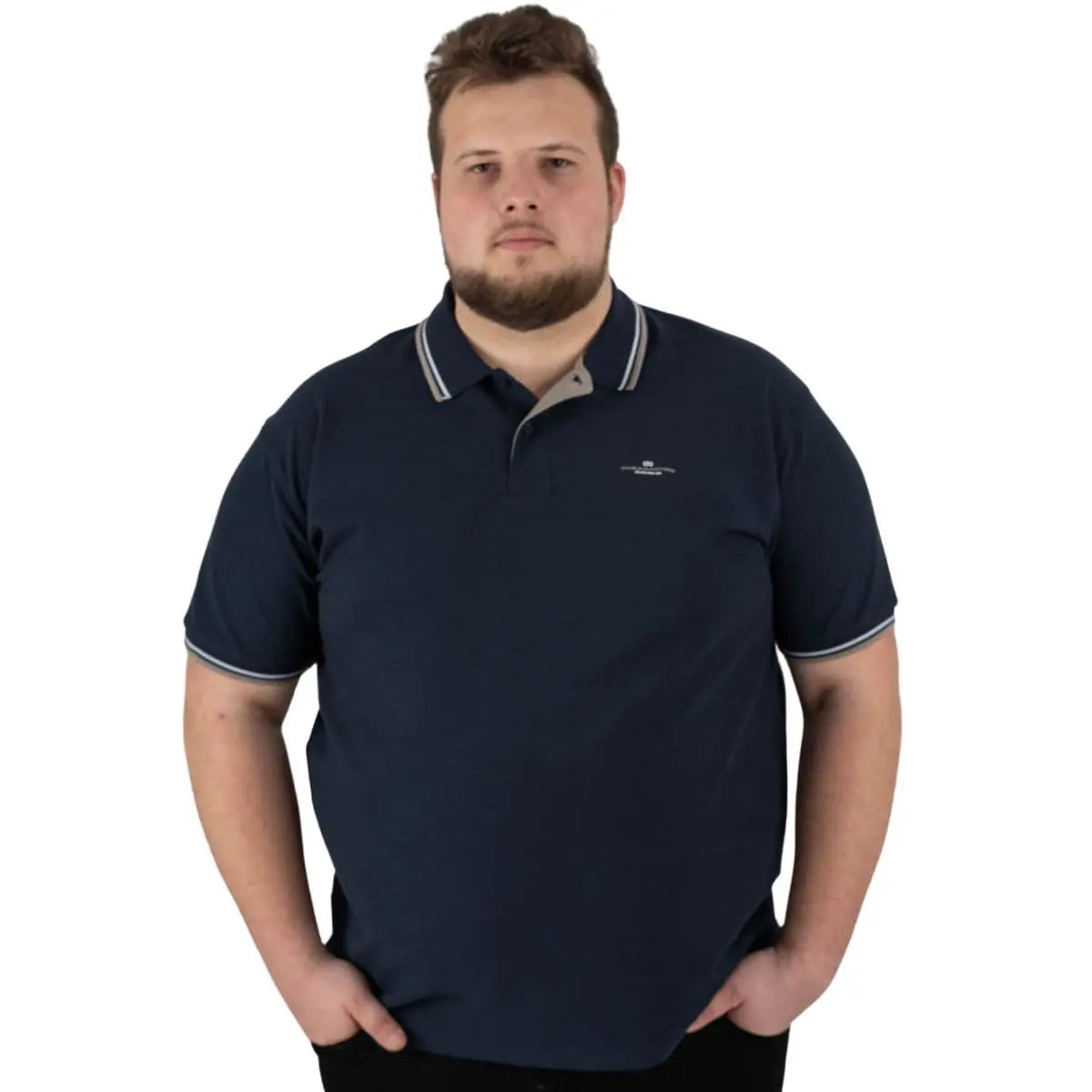 Duża męska koszulka polo gładka ozdobny kołnierzyk Double PS-3035 granatowa