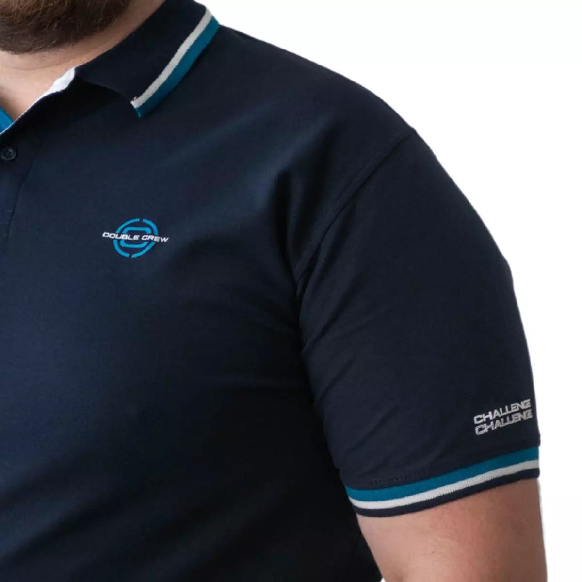 Duża męska koszulka polo gładka ozdobny kołnierzyk Double PS-3043 granatowa