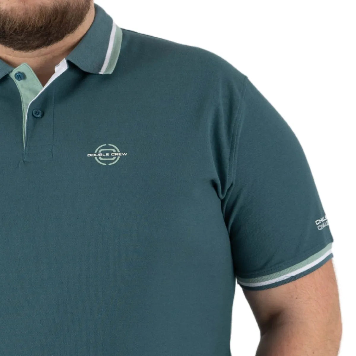 Duża męska koszulka polo gładka ozdobny kołnierzyk Double PS-3043 morska