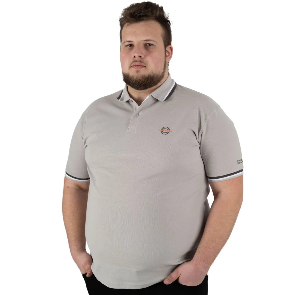 Duża męska koszulka polo gładka ozdobny kołnierzyk Double PS-3043 jasnoszara