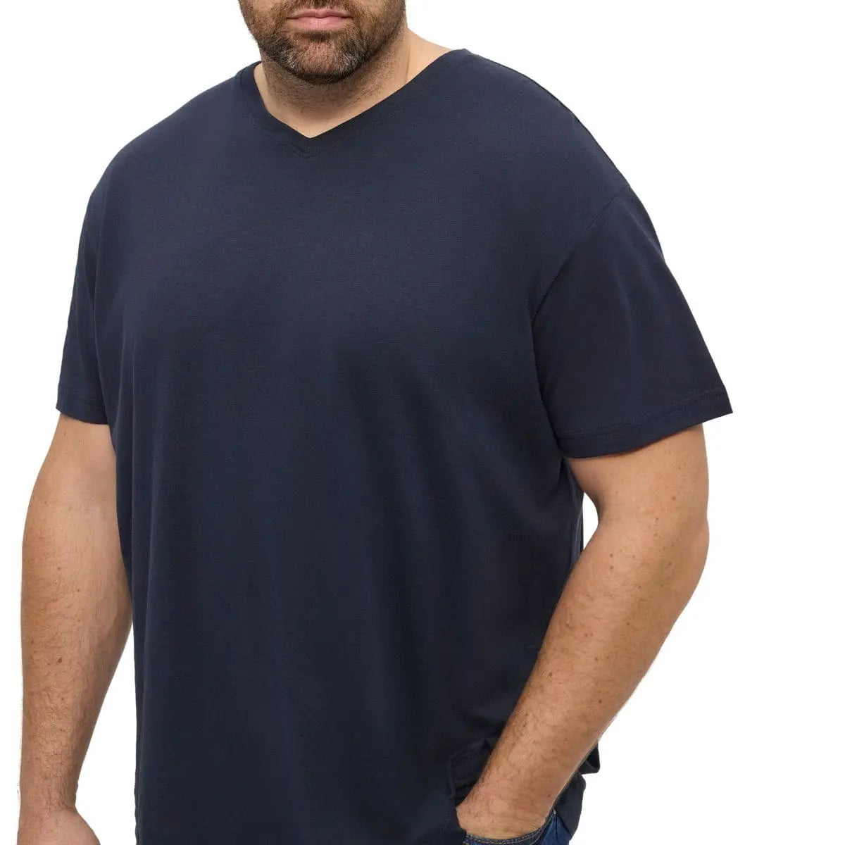 Duży męski T-shirt gładka koszulka z dekoltem w serek North Latitude 51328-0581 granatowa