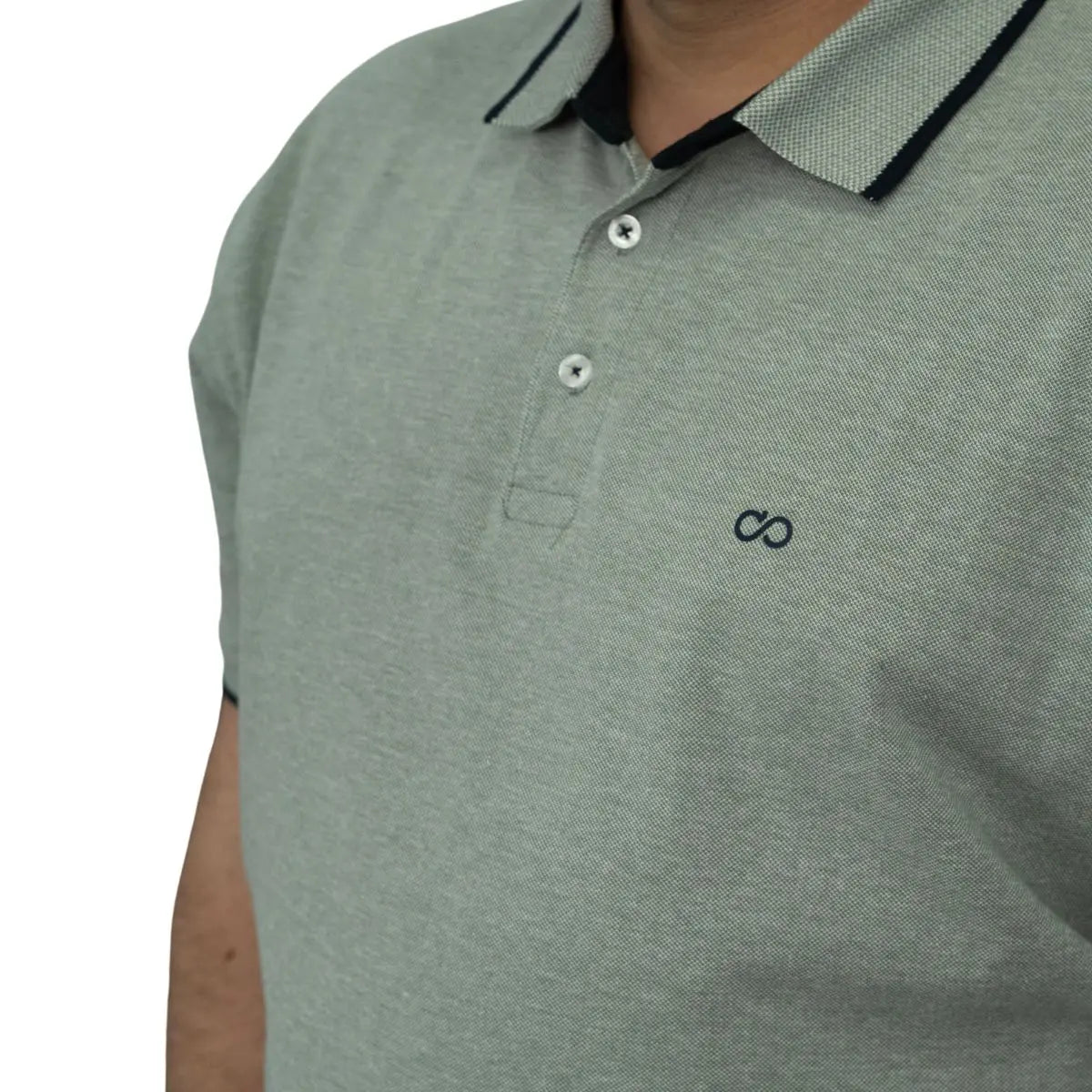 Duża męska koszulka polo gładka ozdobny kołnierzyk Double PS-3038 jasnozielona