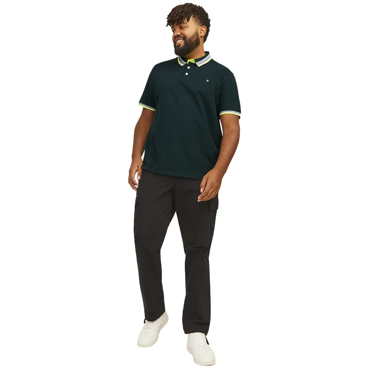 Duża męska polówka koszulka z kołnierzykiem Jack &amp; Jones 12143859 morska z neonowymi wstawkami