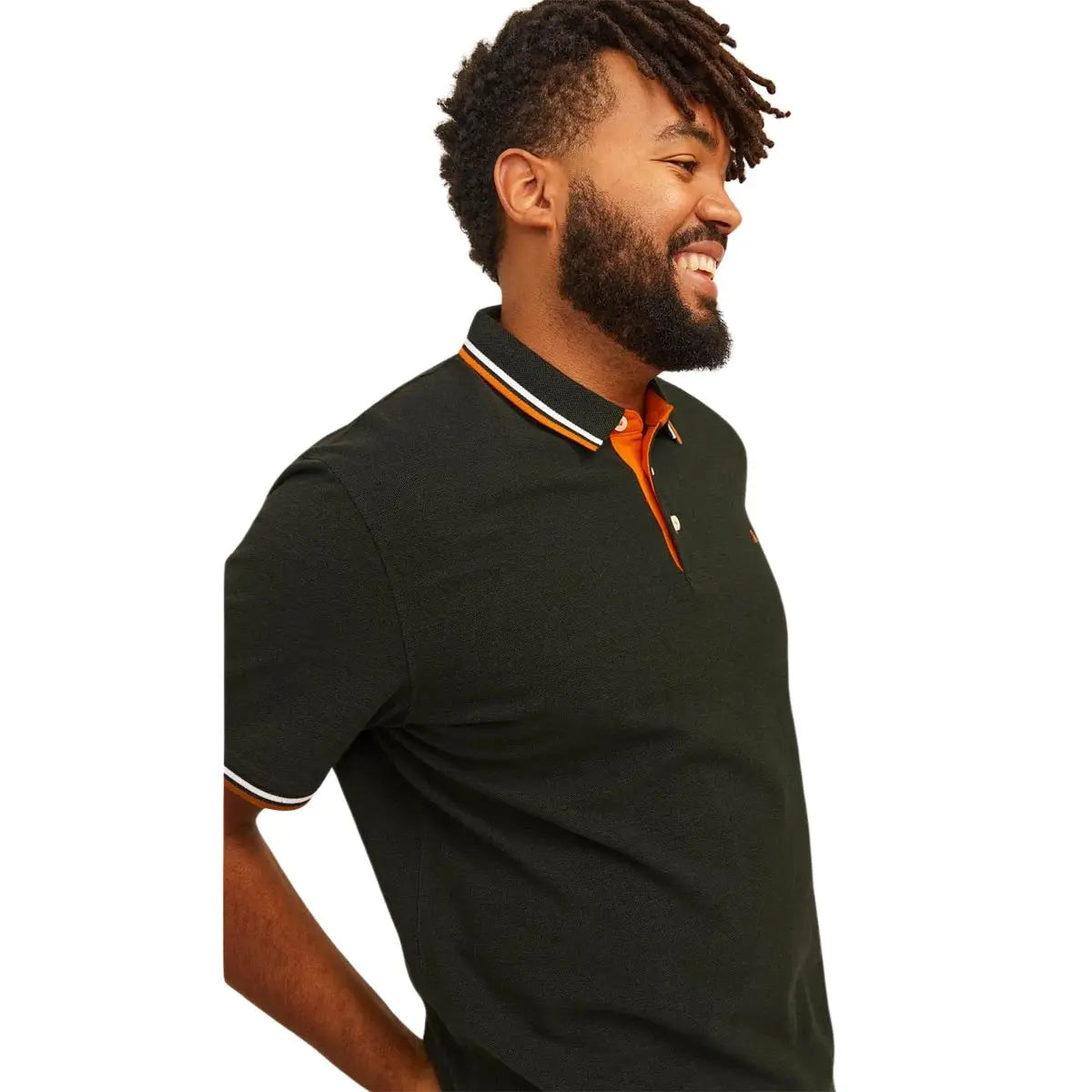 Velké pánské polo tričko Jack &amp; Jones 12143859 khaki s oranžovými vsadkami
