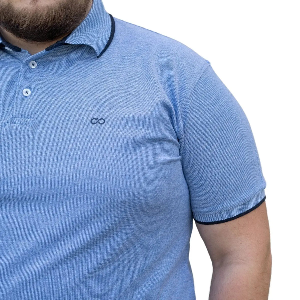 Velké pánské polo tričko hladké ozdobný límec Double PS-3038 modré