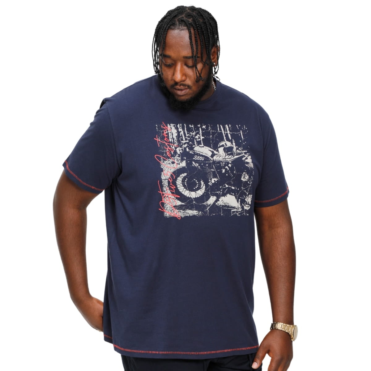 Duża męska koszulka z nadrukiem motoru t-shirt Duke D555 Bronson granatowy
