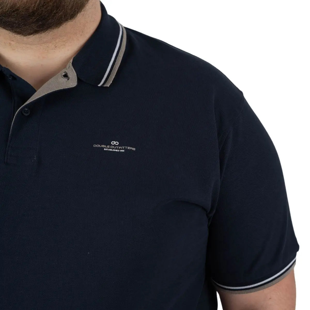 Duża męska koszulka polo gładka ozdobny kołnierzyk Double PS-3035 granatowa