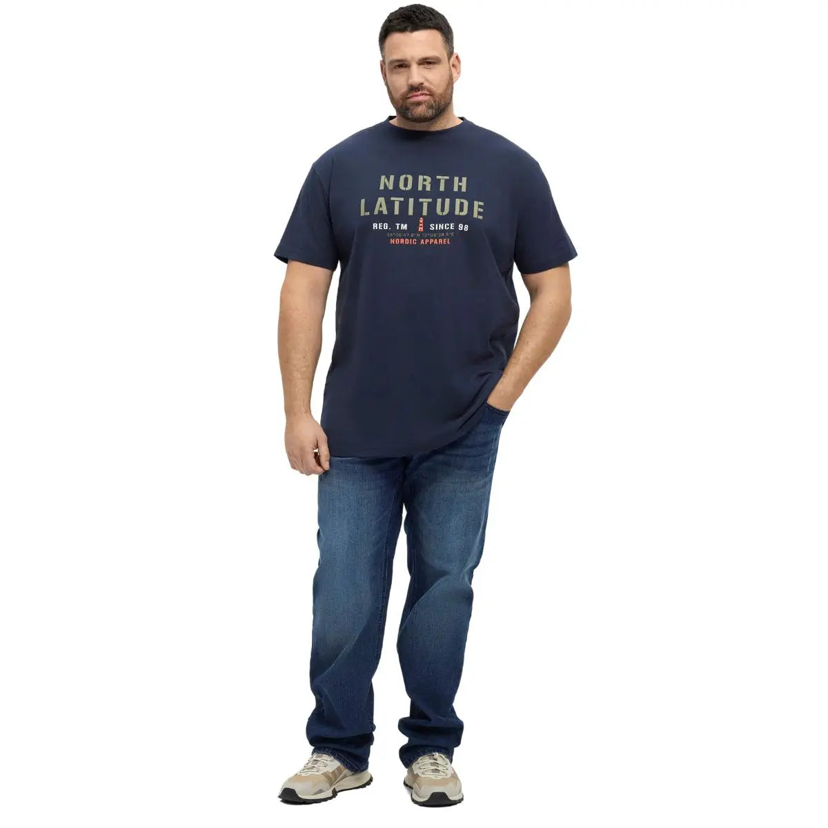 Duży męski t-shirt z nadrukiem koszulka z krótkim rękawem North Latitude 99135-0580 granatowa