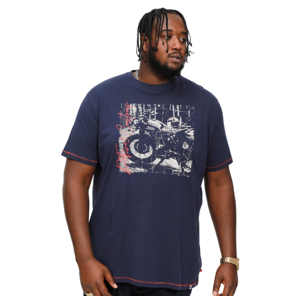 Duża męska koszulka z nadrukiem motoru t-shirt Duke D555 Bronson granatowy