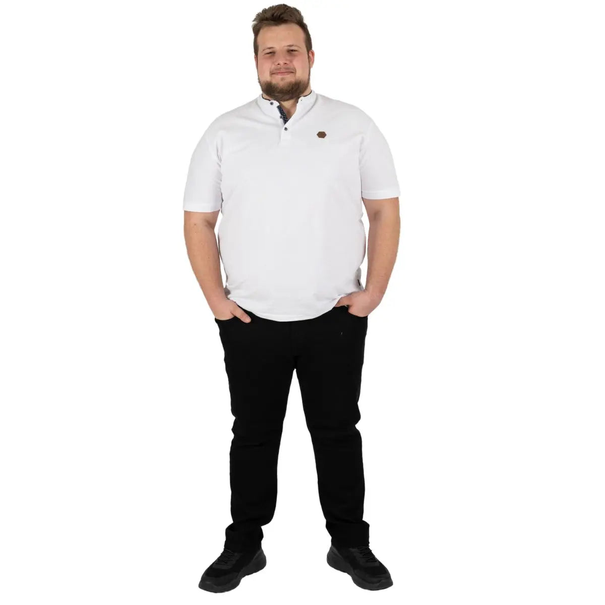 Duża męska koszulka polo na stójce gładka Double PS-3046 biała