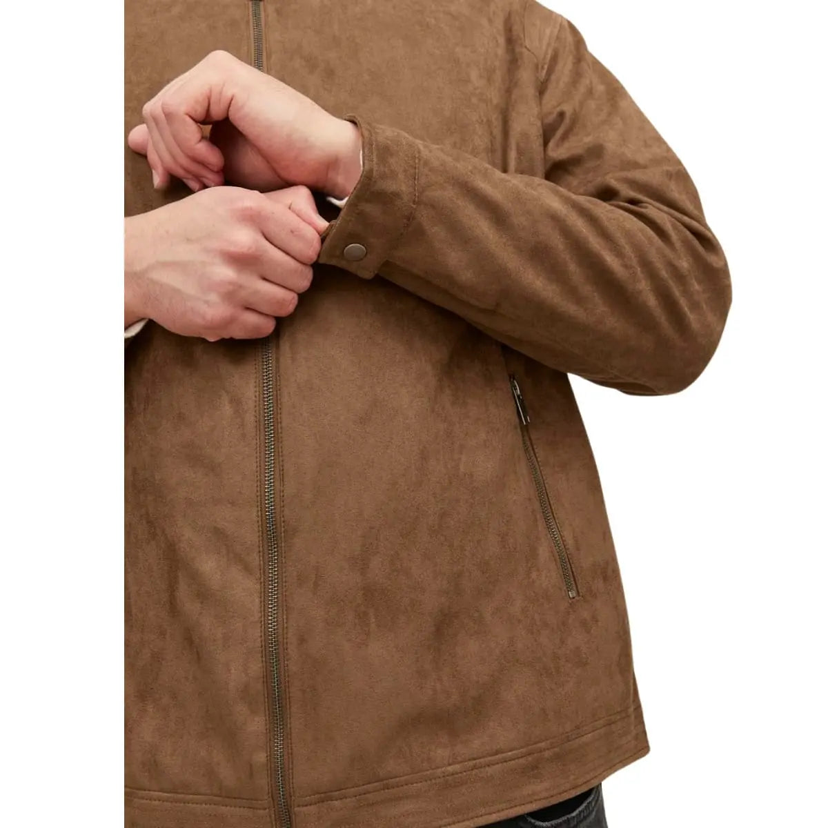 Velká pánská semišová bunda Jack &amp; Jones 12230055 hnědá s kapsami na zip
