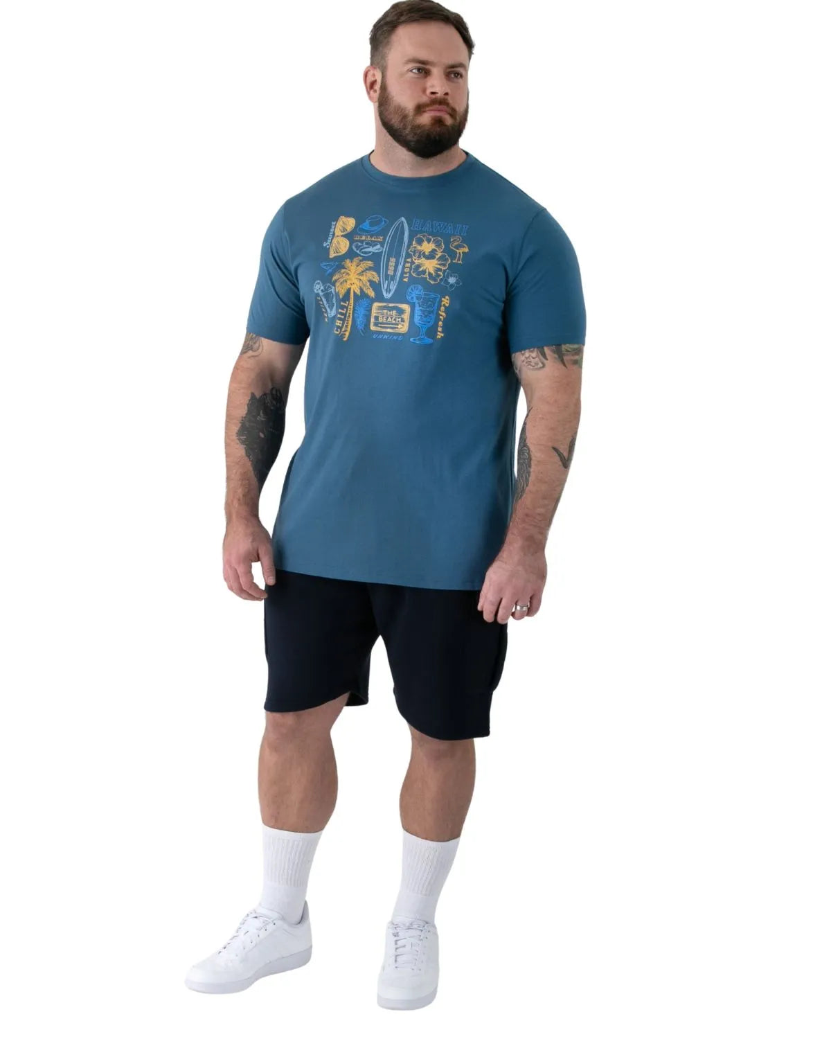 Duży męski t-shirt z wakacyjnym nadrukiem Hovell Duke D555 morski