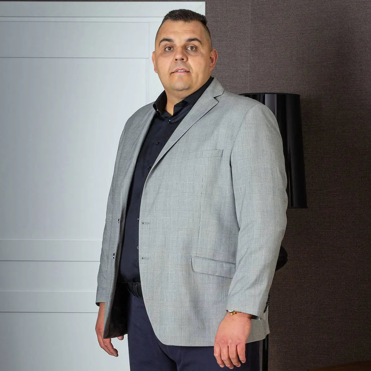 Velké pánské sako s kostkovaným vzorem DL 926 Edi světle šedé