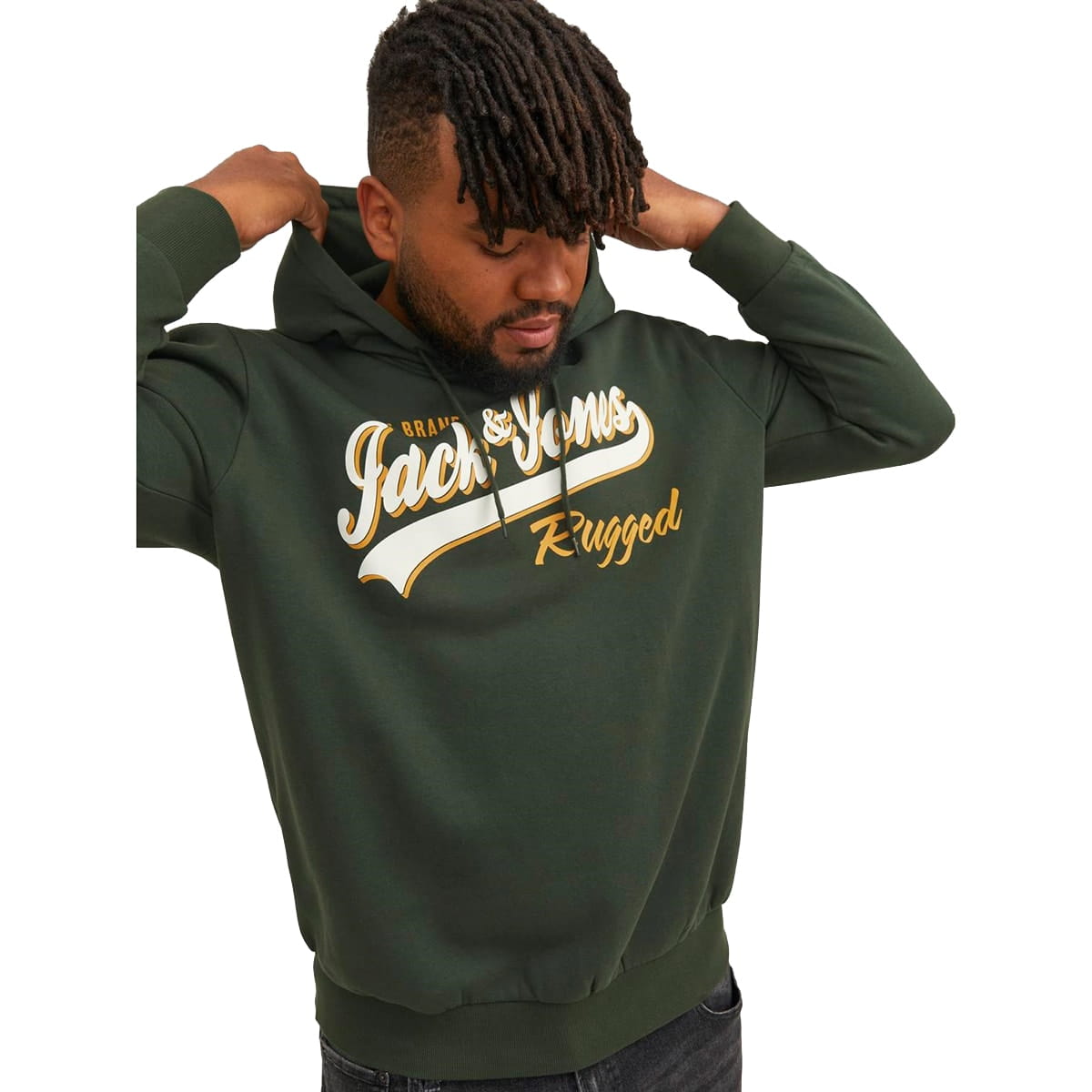 Pánská mikina přes hlavu s kapucí, nápisy Jack &amp; Jones 12236803 tmavě zelená