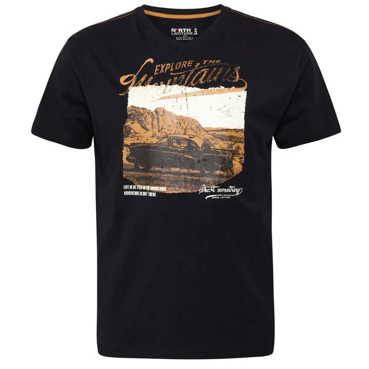 Duży męski t-shirt z nadrukiem samochodu koszulka z krótkim rękawem North Latitude 53106-0099 czarna