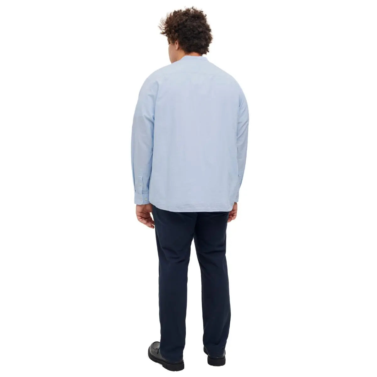 Pánská velká košile dlouhý rukáv hladká lněná Jack &amp; Jones 12270008 modrá