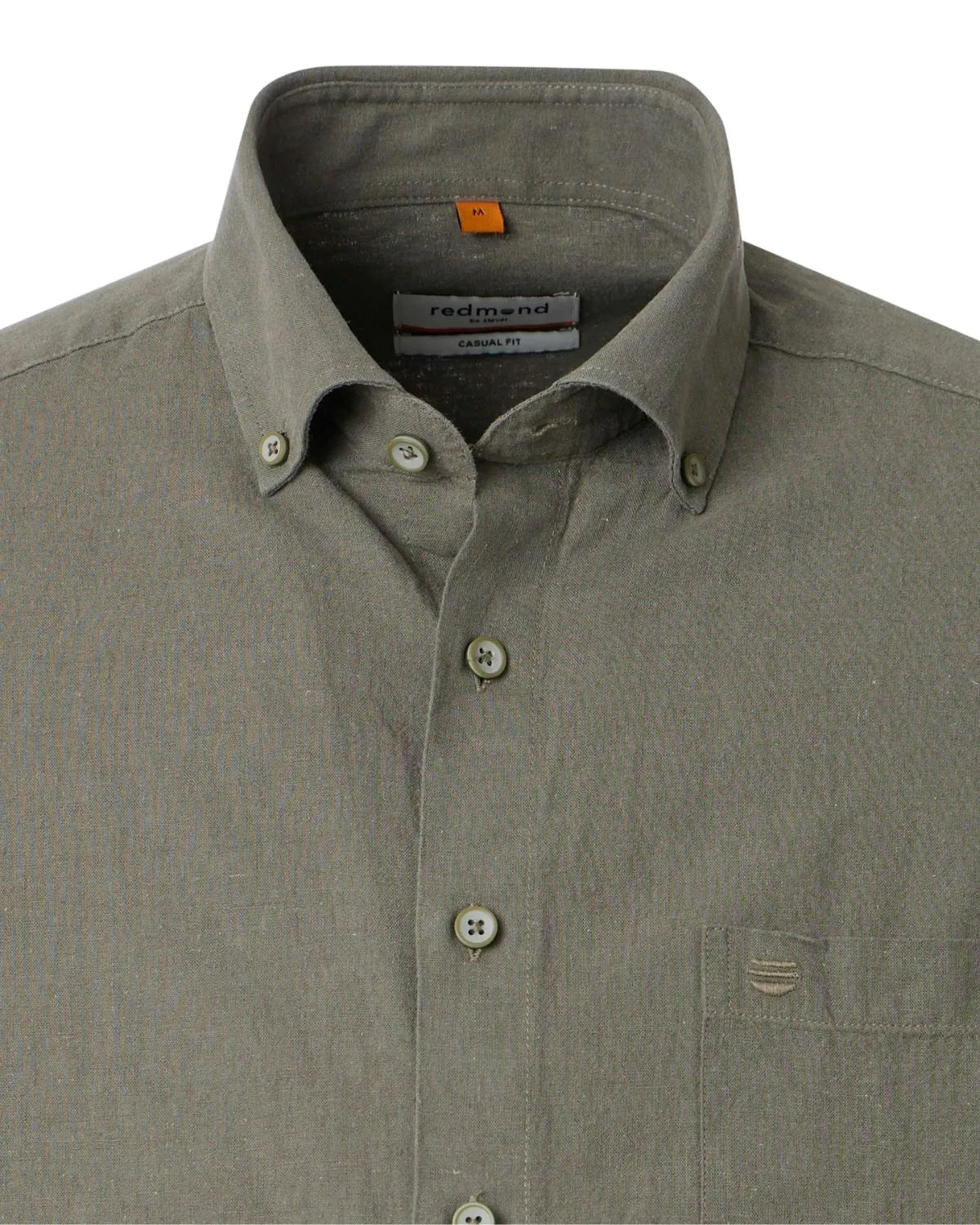 Duża męska lniana gładka koszula krótki rękaw Redmond 261140999-600 khaki