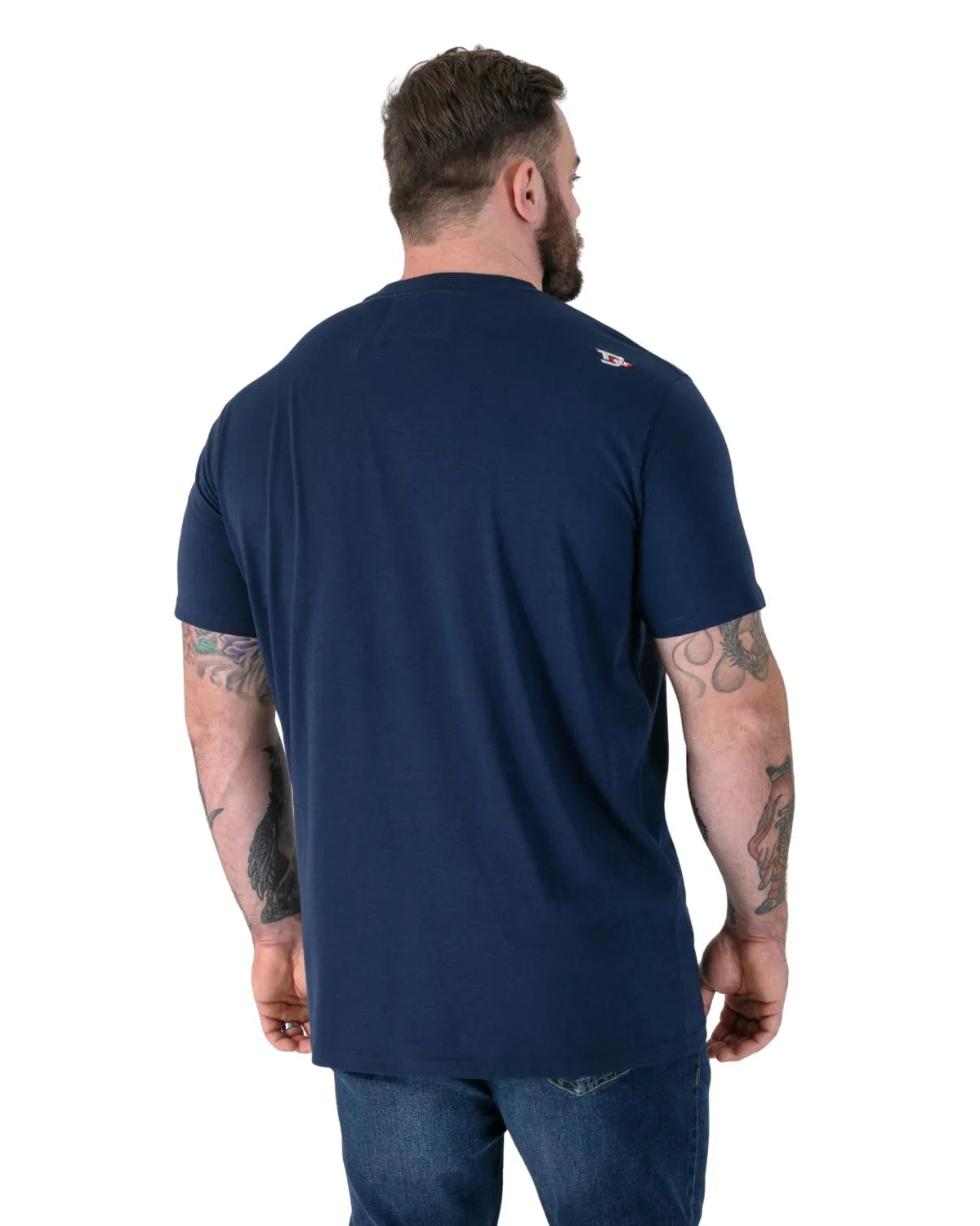Duży męski t-shirt z efektownym nadrukiem czaszki Linton Duke D555 granatowy