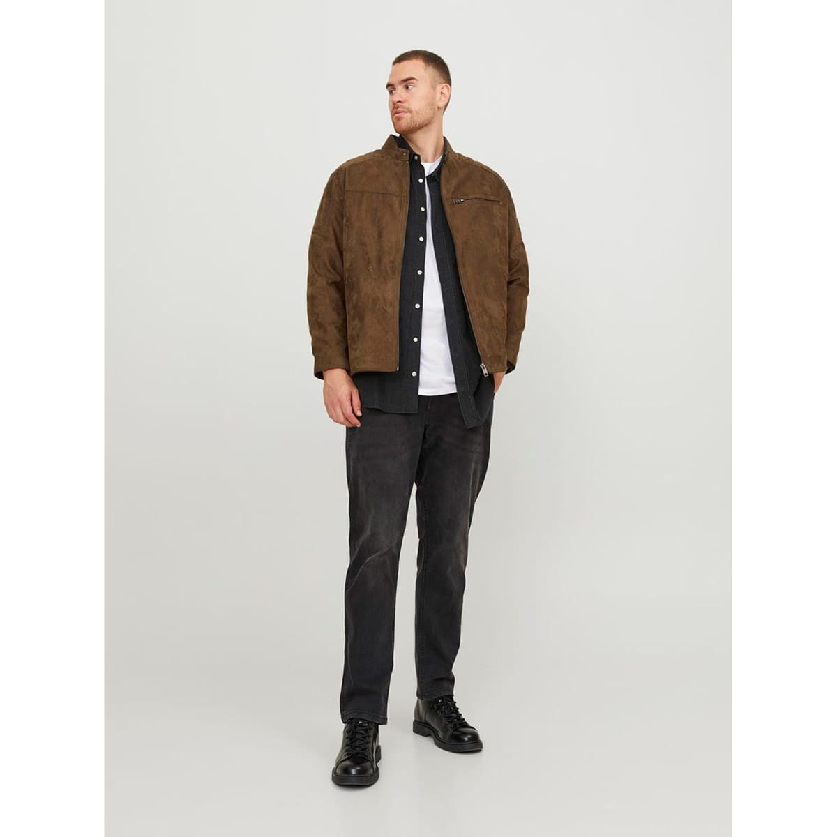 Duża męska kurtka zamszowa lekka Jack &amp; Jones 12172908 brązowa