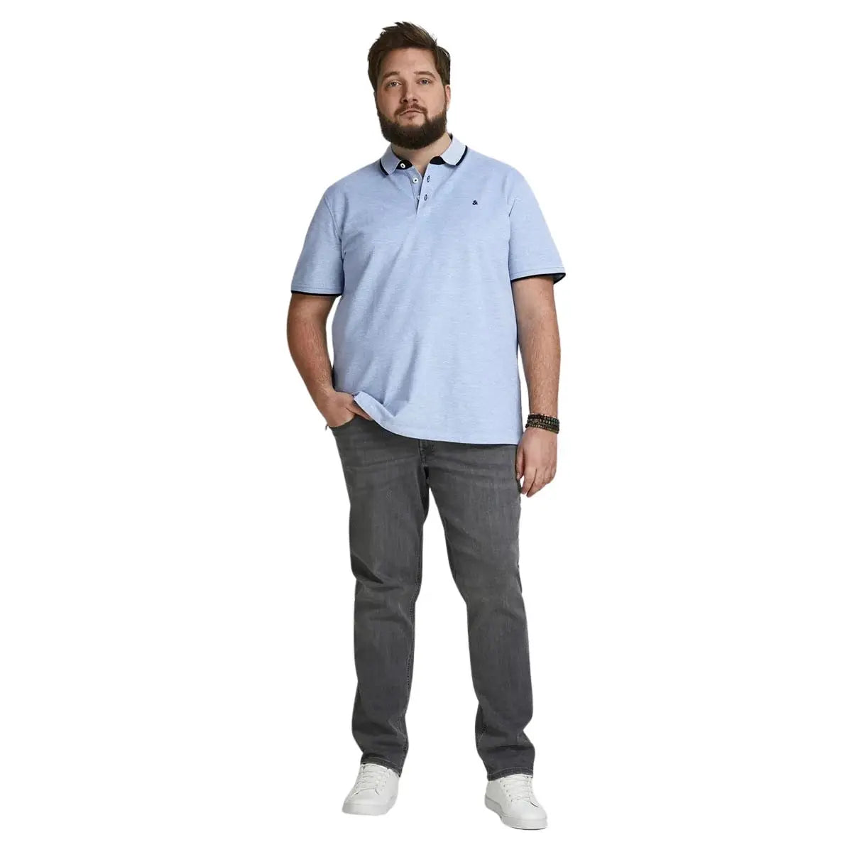 Velké pánské polo tričko s límečkem Jack &amp; Jones 12143859 modré s černou vložkou