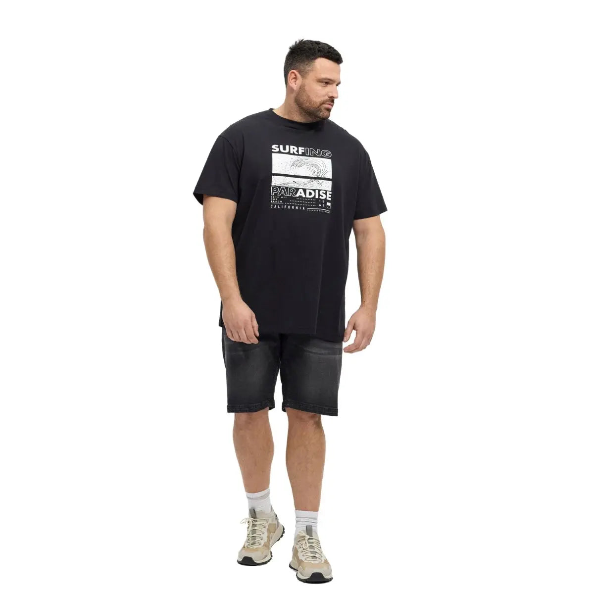 Duży męski t-shirt z wakacyjnym nadrukiem koszulka z krótkim rękawem North Latitude 51322-0099 czarna