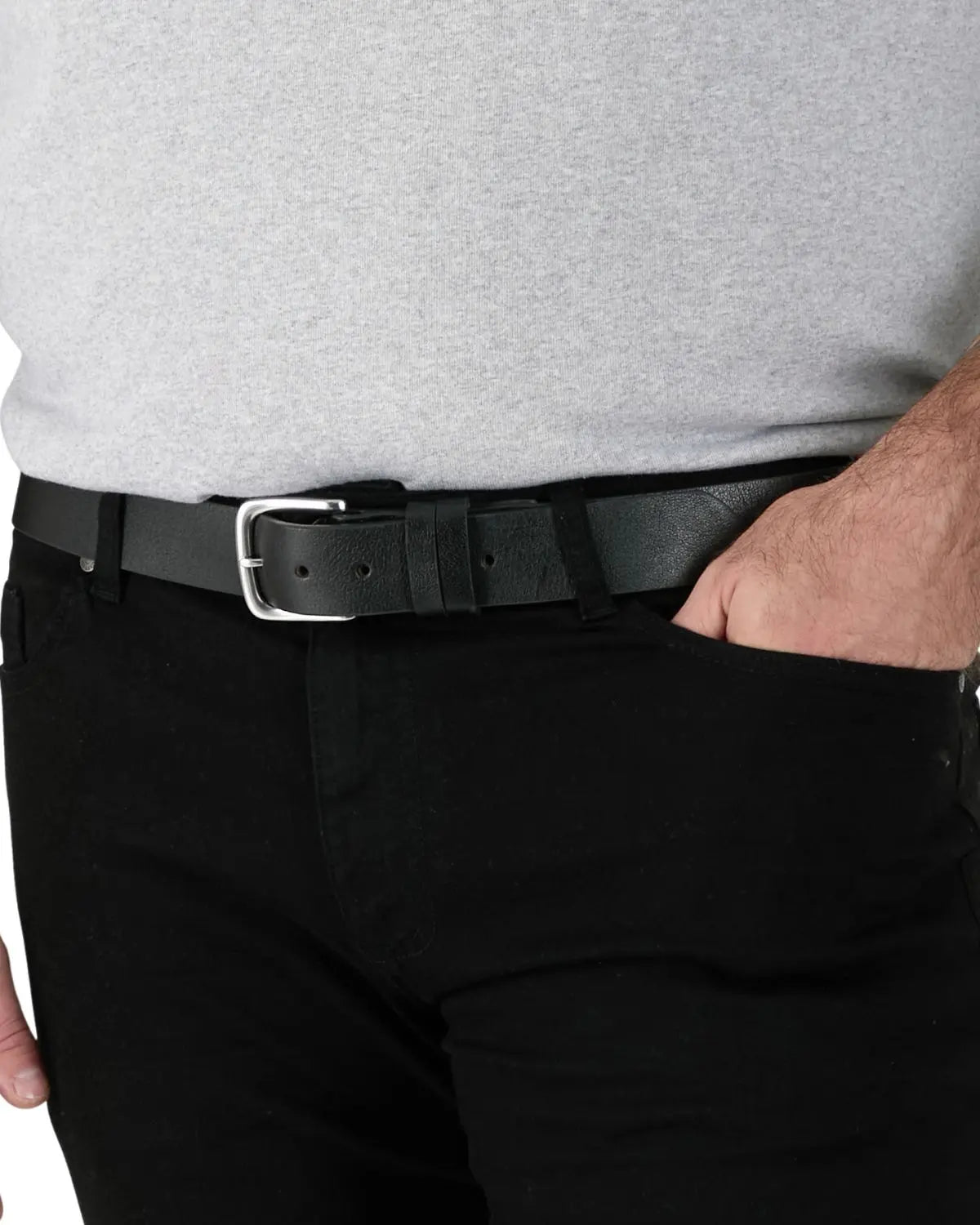 Duży męski pasek ze srebrną klamrą 3,7cm Gavin Duke D555 czarny