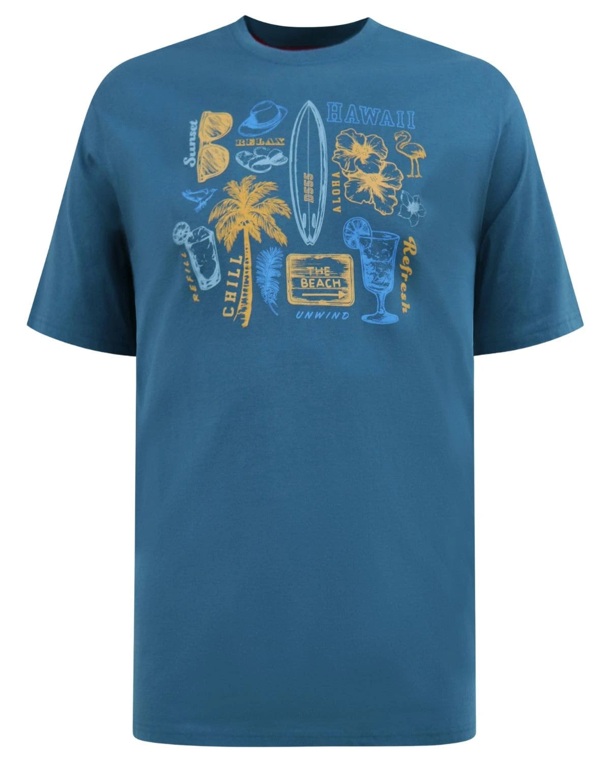 Duży męski t-shirt z wakacyjnym nadrukiem Hovell Duke D555 morski