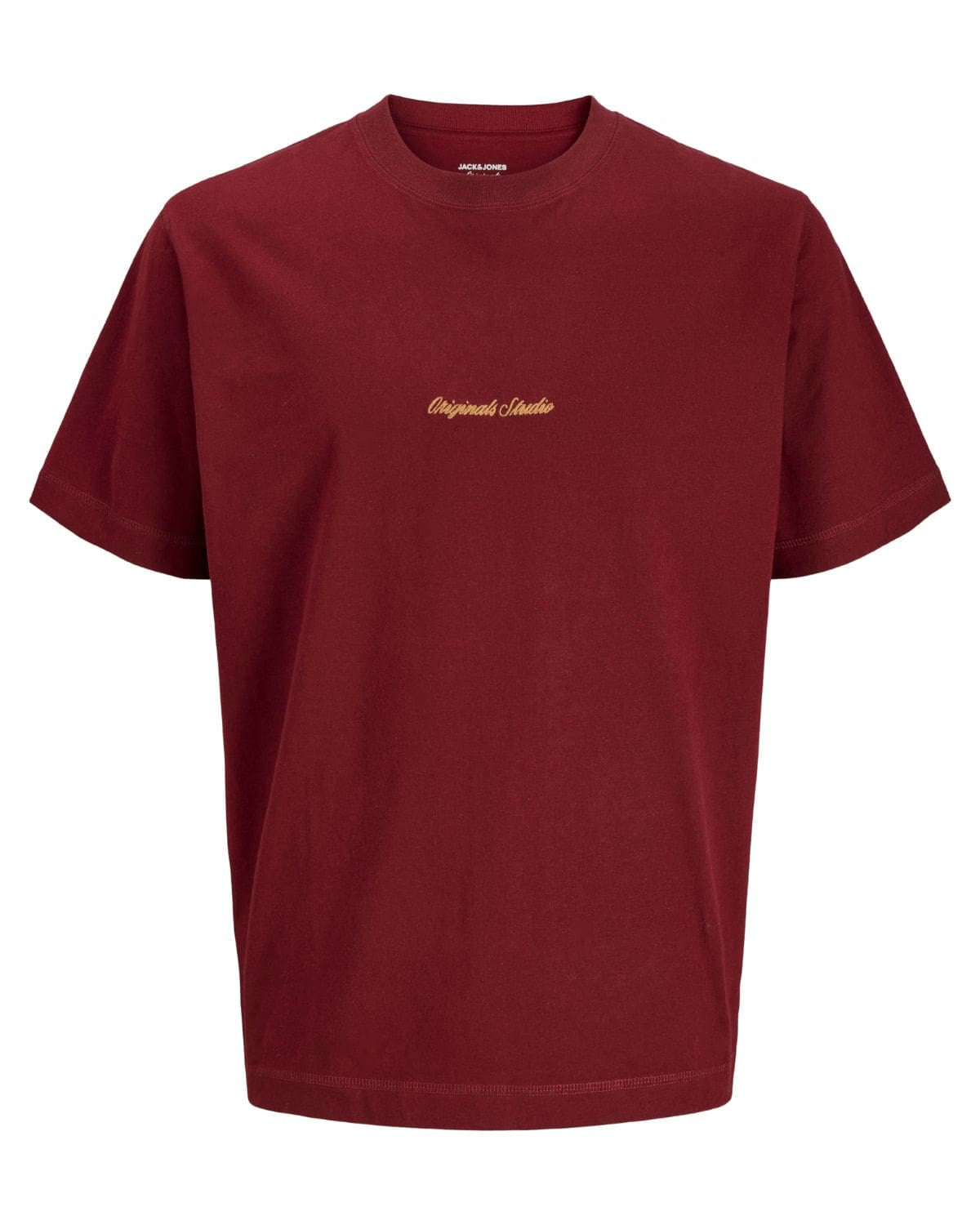 Duża męska koszulka z małym napisem t-shirt Jack &amp; Jones 12284161 bordowy