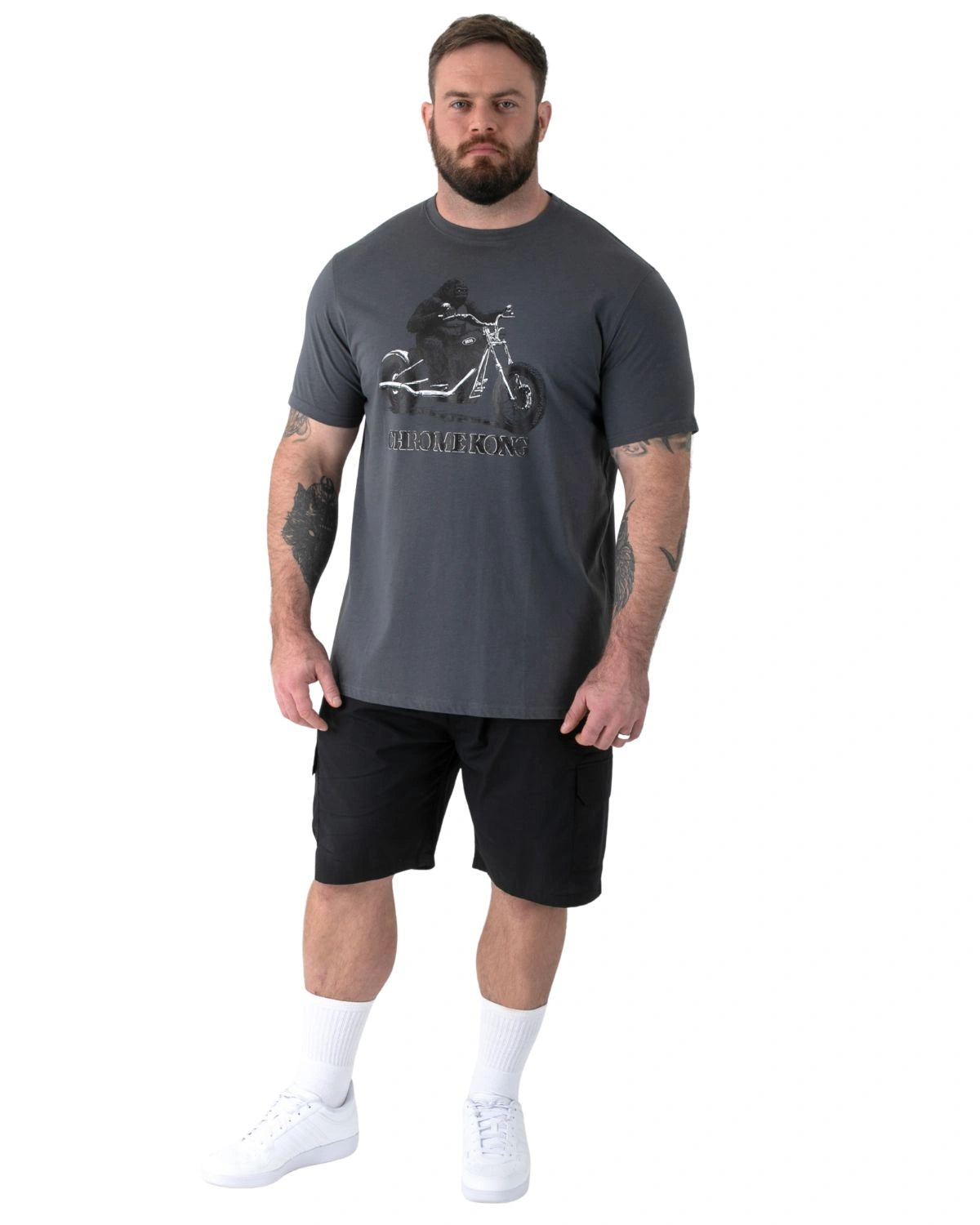 Duży męski t-shirt z wyrazistym nadrukiem Craig Duke D555 ciemnoszary