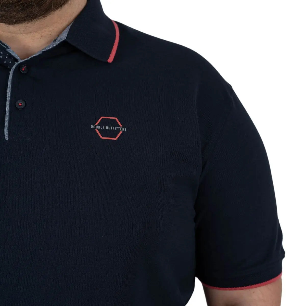 Velké pánské polo tričko a ozdobným límcem Double PS-3045 tmavě modrá