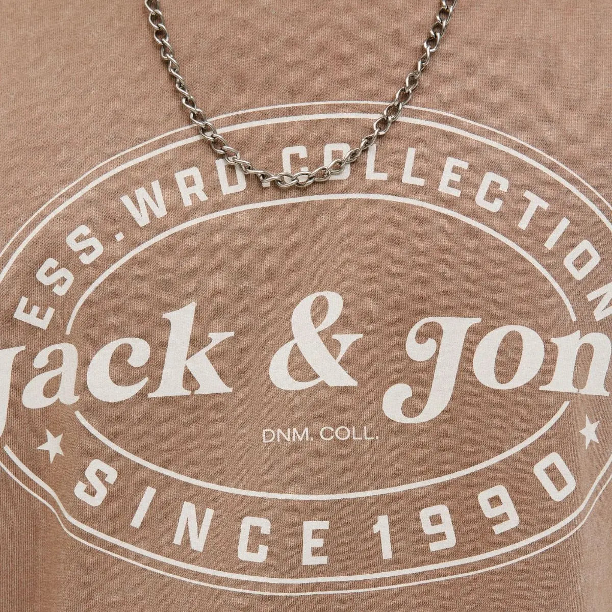 Duży męski t-shirt z nadrukiem krótkim rękawem Jack &amp; Jones 12284627 jasnobrązowa