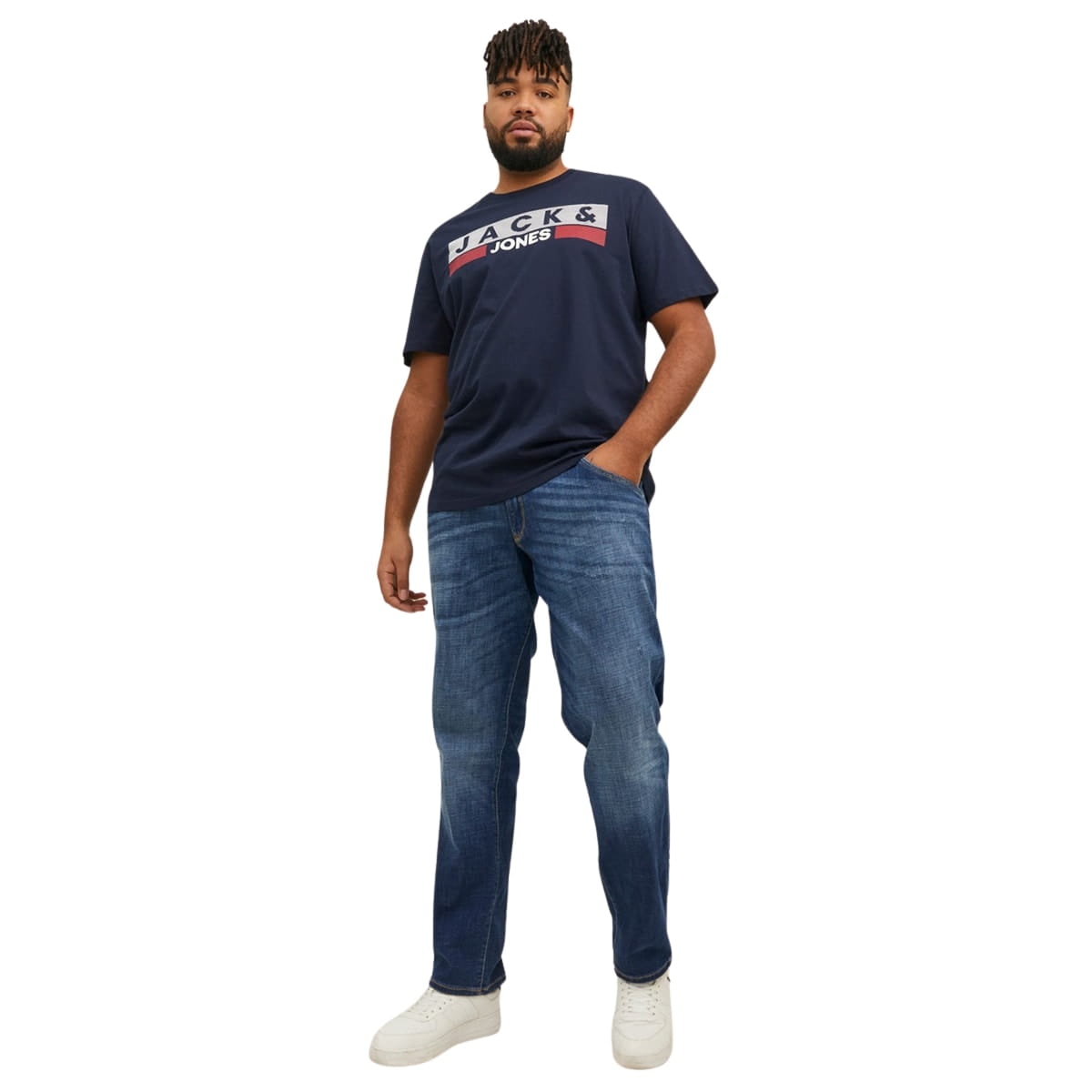 Velké pánské tričko s potiskem a nápisem Jack &amp; Jones 12158505 Play 4 tmavě modrá