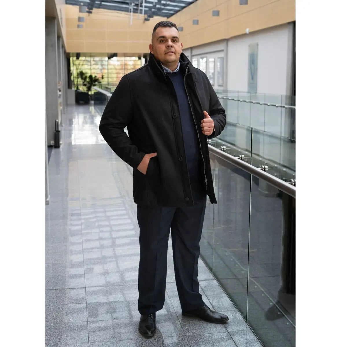 Velký pánský kabát na knoflíky a zip Redpoint GILL 74314-7716-000-120 černý