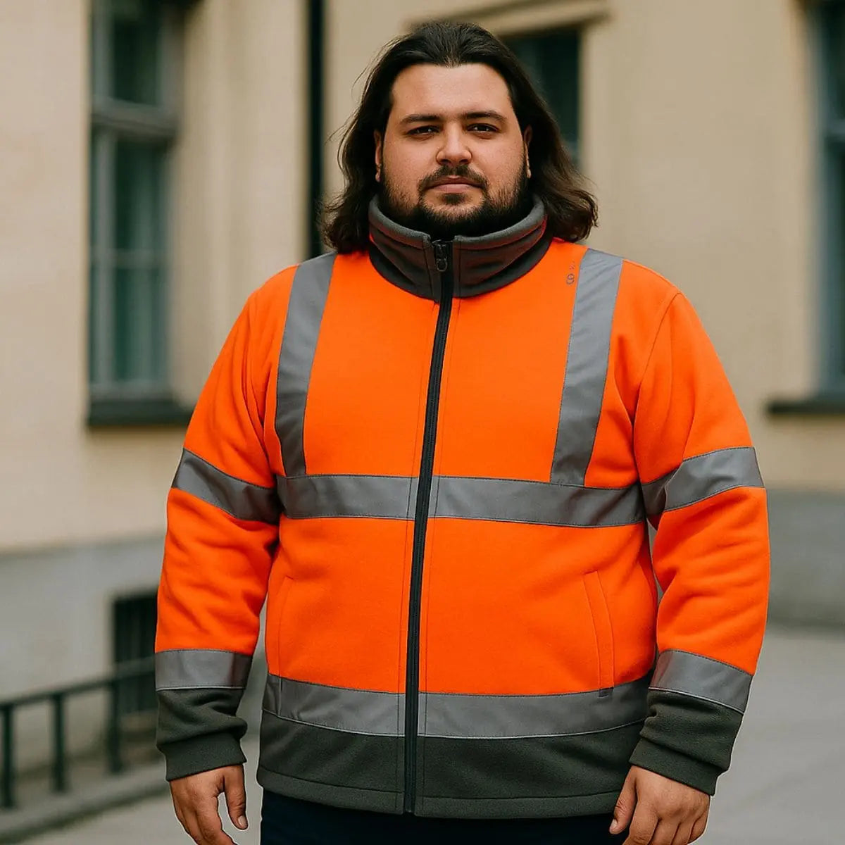 Velká pánská rozepínací pracovní mikina Leo Hartland oranžová s reflexním fleecem