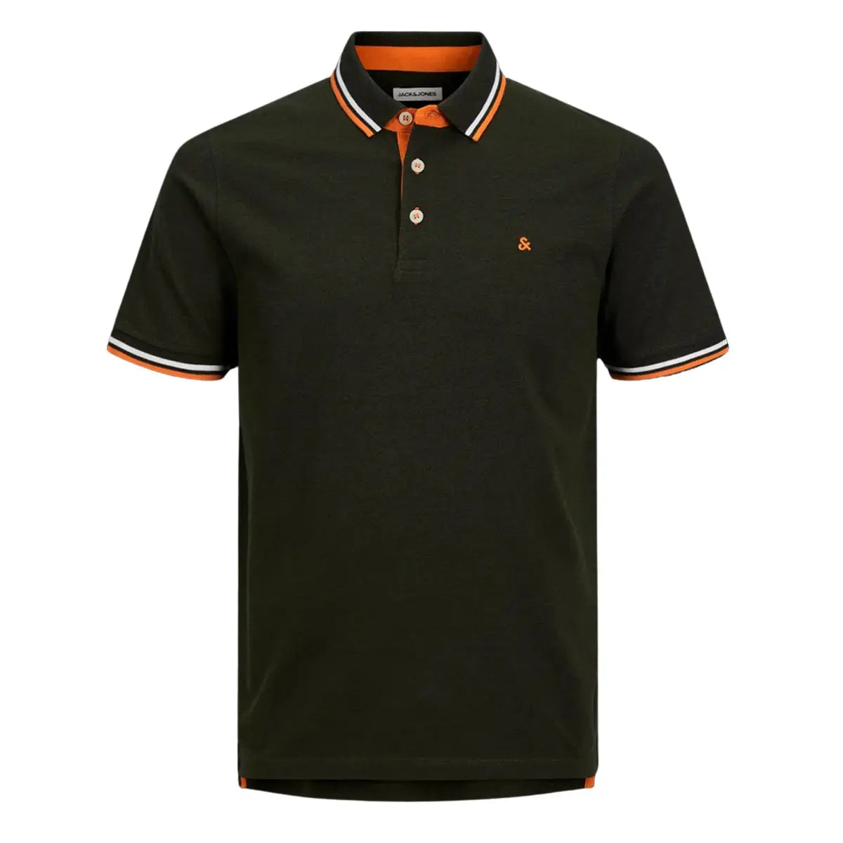 Velké pánské polo tričko Jack &amp; Jones 12143859 khaki s oranžovými vsadkami