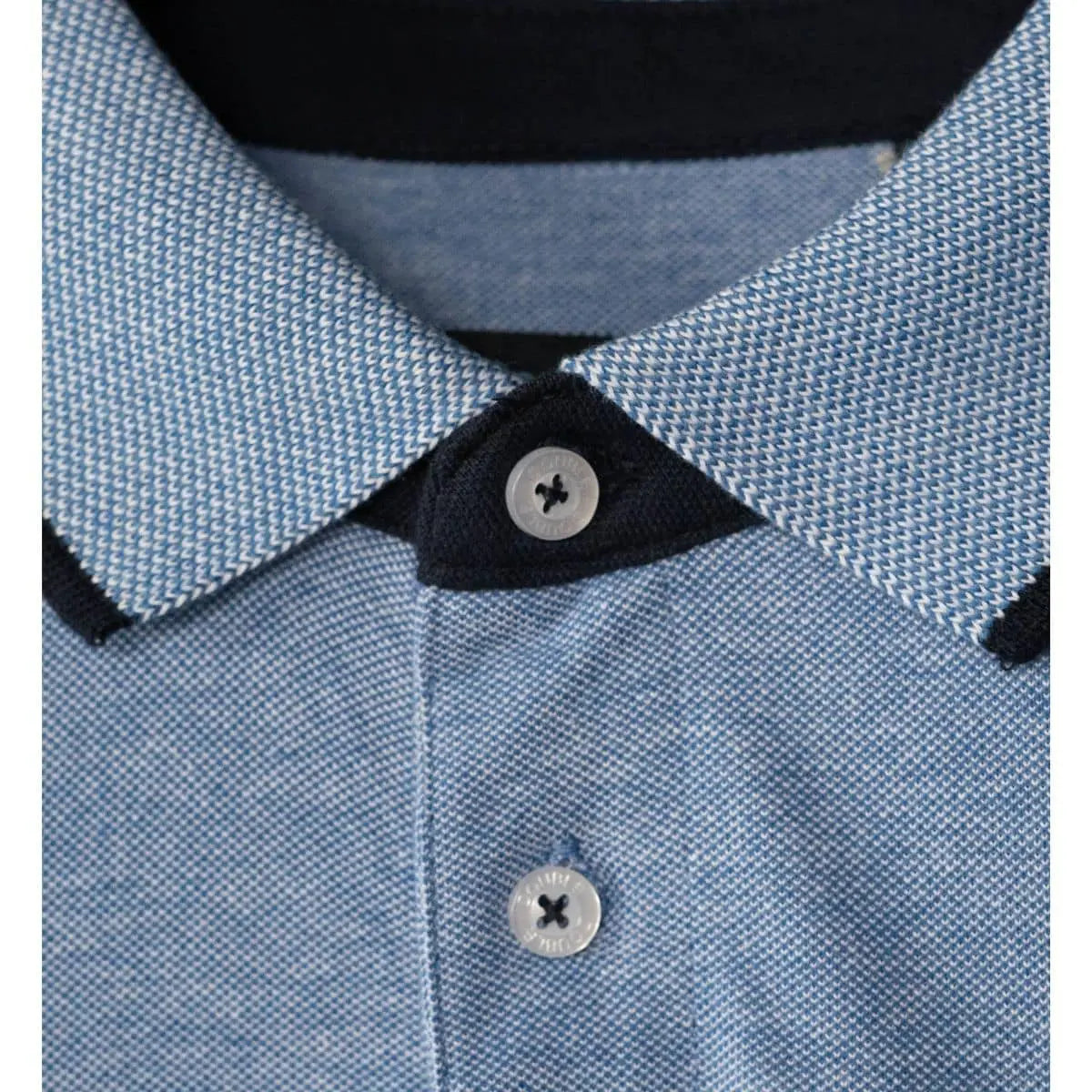 Velké pánské polo tričko hladké ozdobný límec Double PS-3038 modré