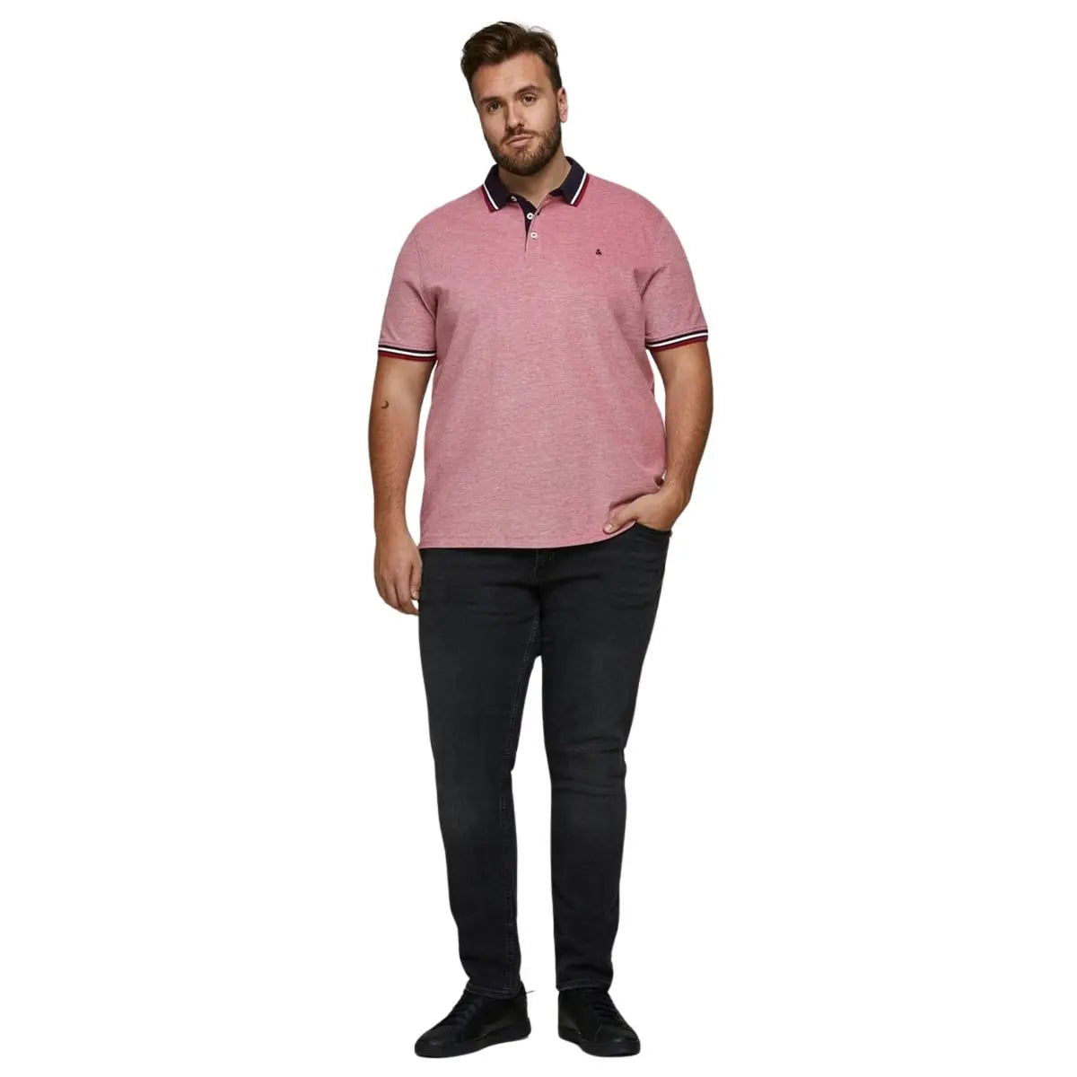 Duża męska polówka koszulka z kołnierzykiem Jack &amp; Jones 12143859 czerwona