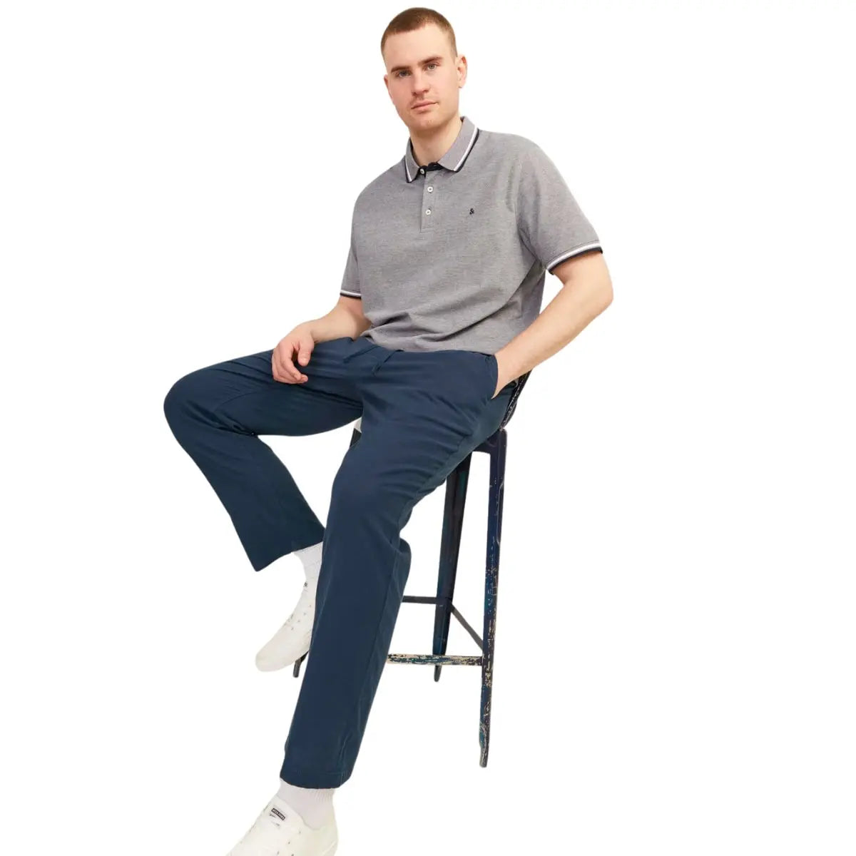 Velké pánské kalhoty s příměsí lnu, gumou a šňůrkami v pase Jack &amp; Jones 12239548 tmavě modré