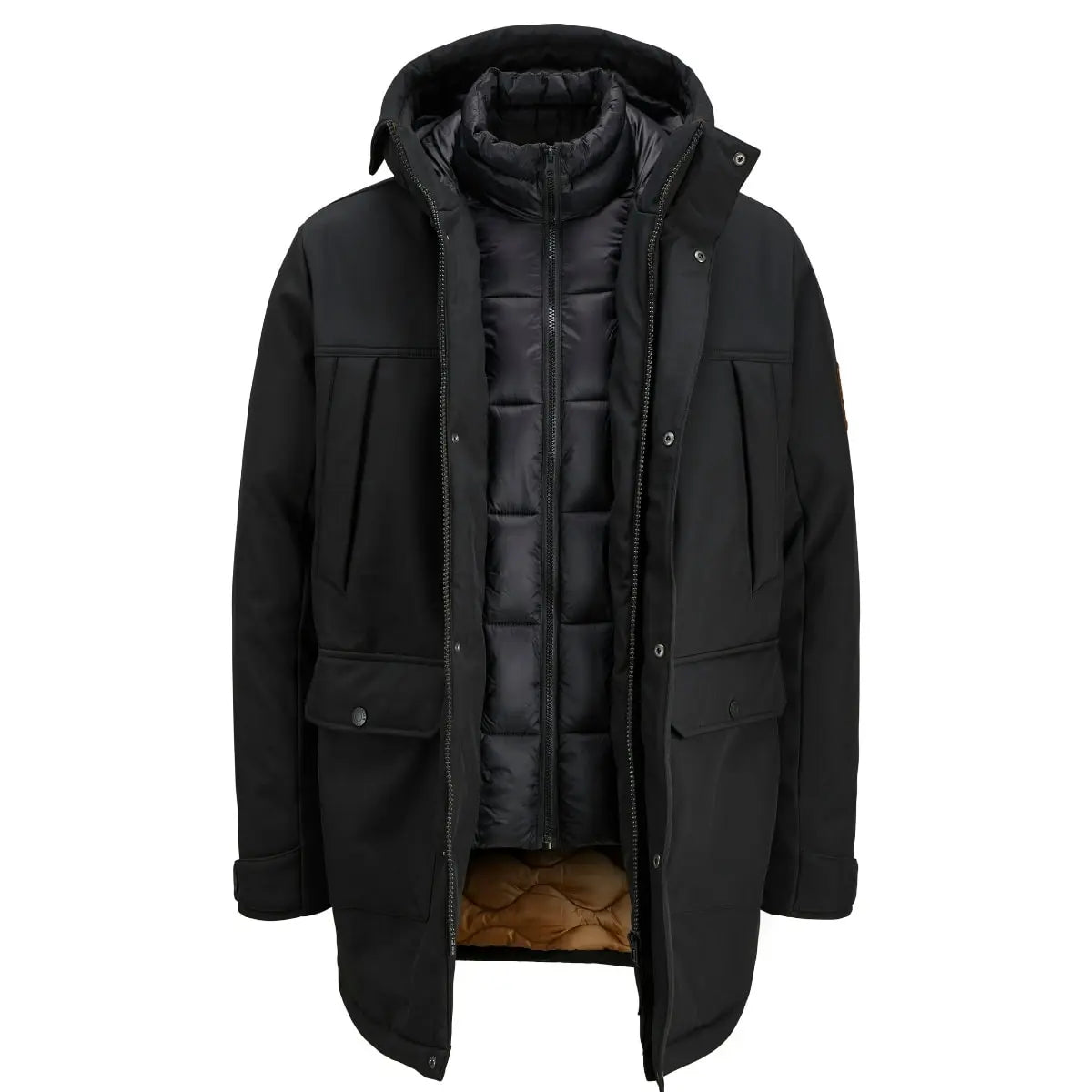 Velká pánská bunda s kapucí parka Jack &amp; Jones 12279797 černá 