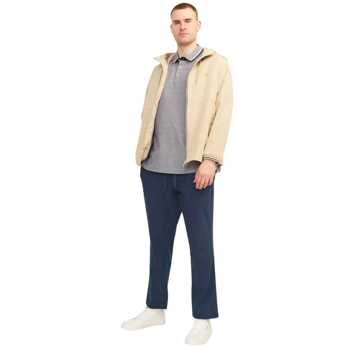 Velké pánské kalhoty s příměsí lnu, gumou a šňůrkami v pase Jack &amp; Jones 12239548 tmavě modré