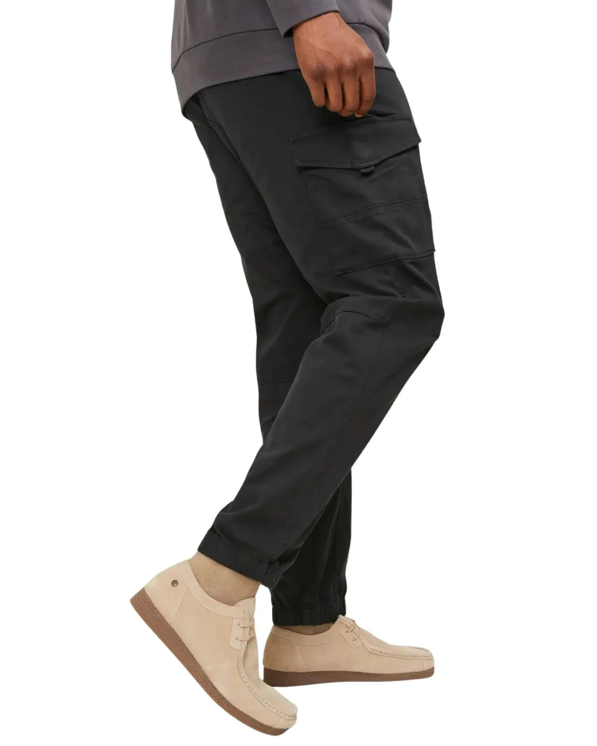Duże męskie spodnie bojówki ze ściągaczami Jack  &amp; Jones 12181655 czarne