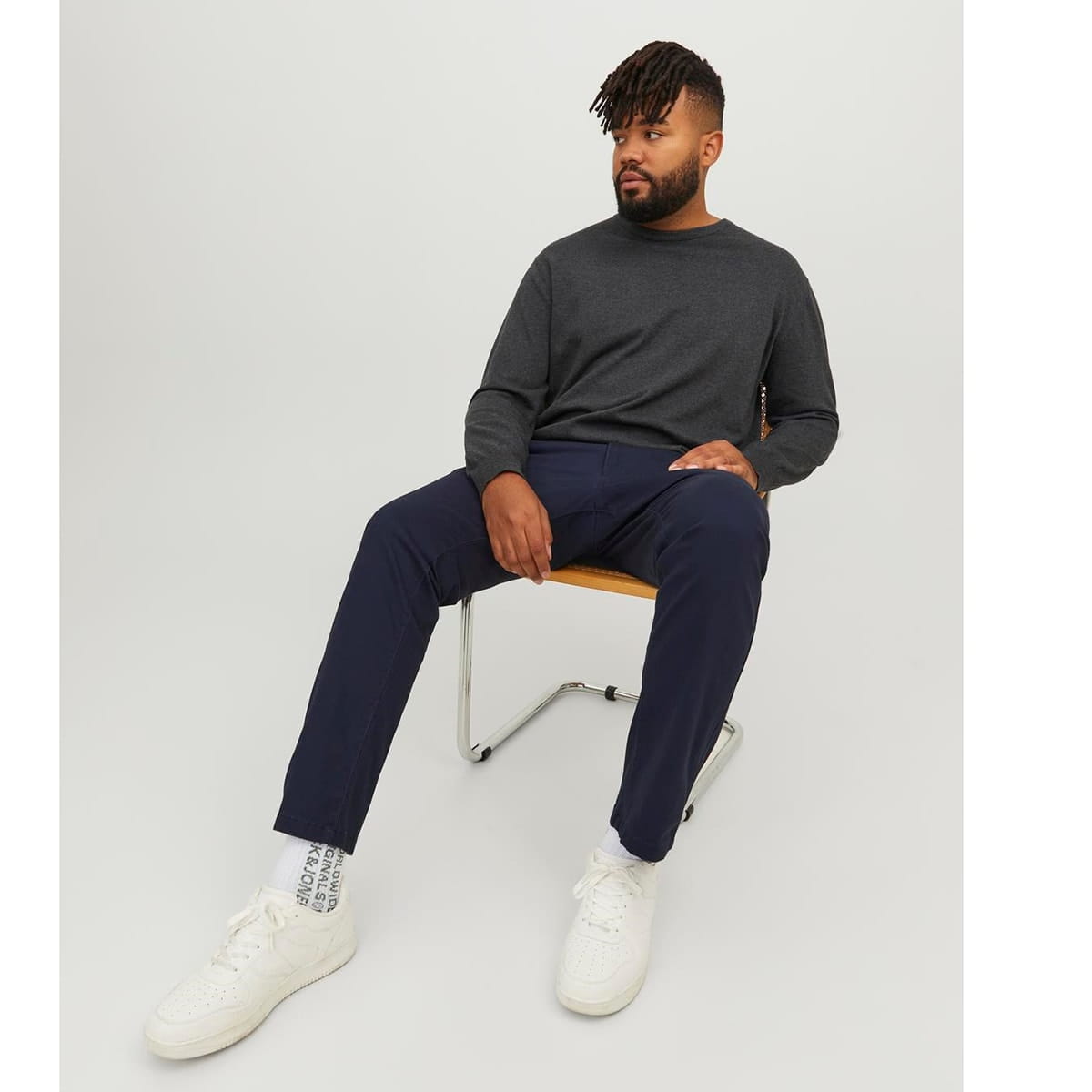 Jack &amp; Jones velké pánské kalhoty chinos 12243603 navy blue
