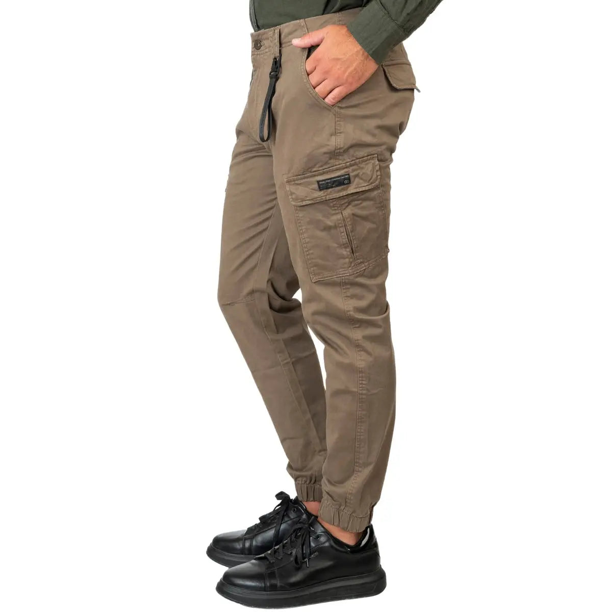 Duże męskie spodnie bojówki ze ściągaczem Double Urban Outfitters CCP-4066 brązowe