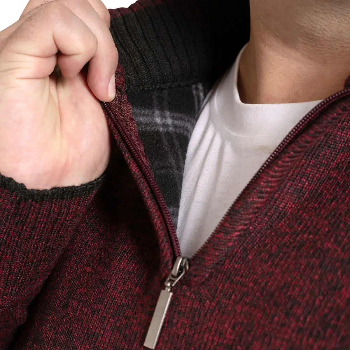 Duży męski sweter zapinanay na krótki zamek  Duke D555 Cramlington bordowy