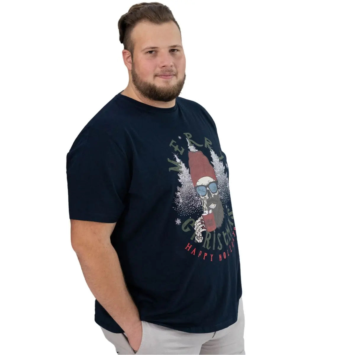 Duża męska świąteczna koszulka t-shirt  z nadrukiem Jack &amp; Jones 12285536 granatowy