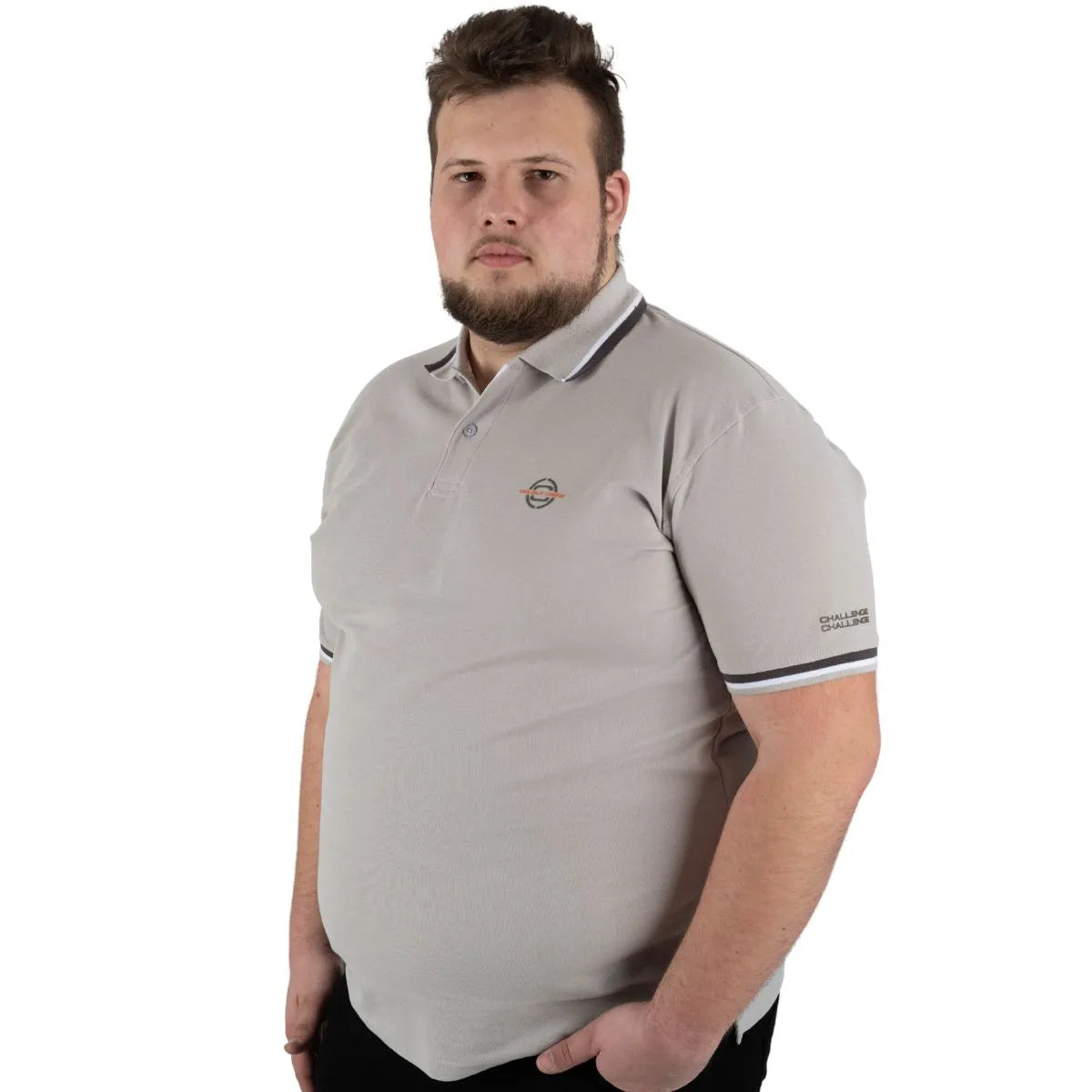 Duża męska koszulka polo gładka ozdobny kołnierzyk Double PS-3043 jasnoszara