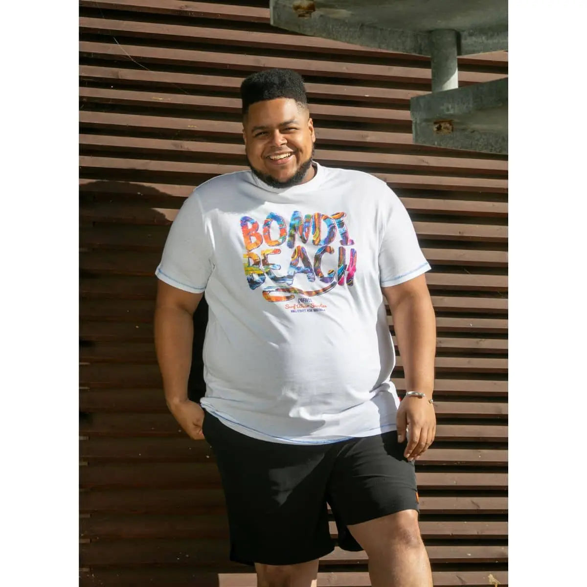 Duża koszulka męska T-shirt z dużym kolorowym napisem Duke Clothing D555 Sydney biały